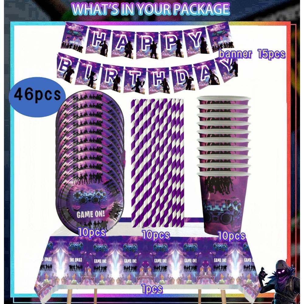 Игровой автомат Fortnition Декорации для дня рождения Набор посуды на 10 человек Задний фон Воздушный шар с альпакой Для детского праздника