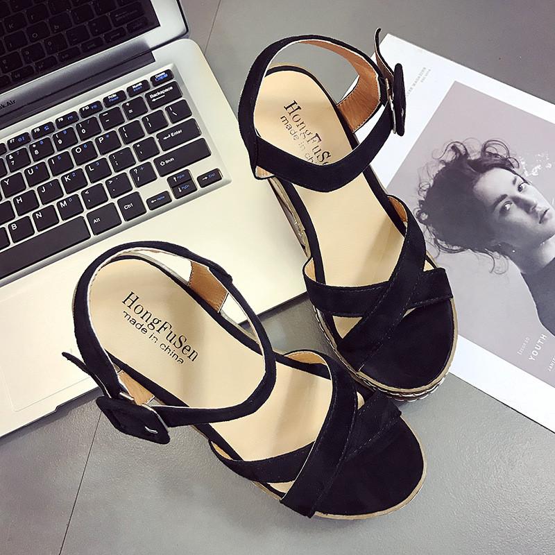 Womens Flat Sandals With Velvet Upper And Ankle Buckle For Summer Casual Wear
