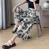 Летняя шифоновая юбка-брюки, тонкие широкие брюки с рисунком тушью, свободные брюки с узором «семь точек» в корейском стиле с эффектом драпировки