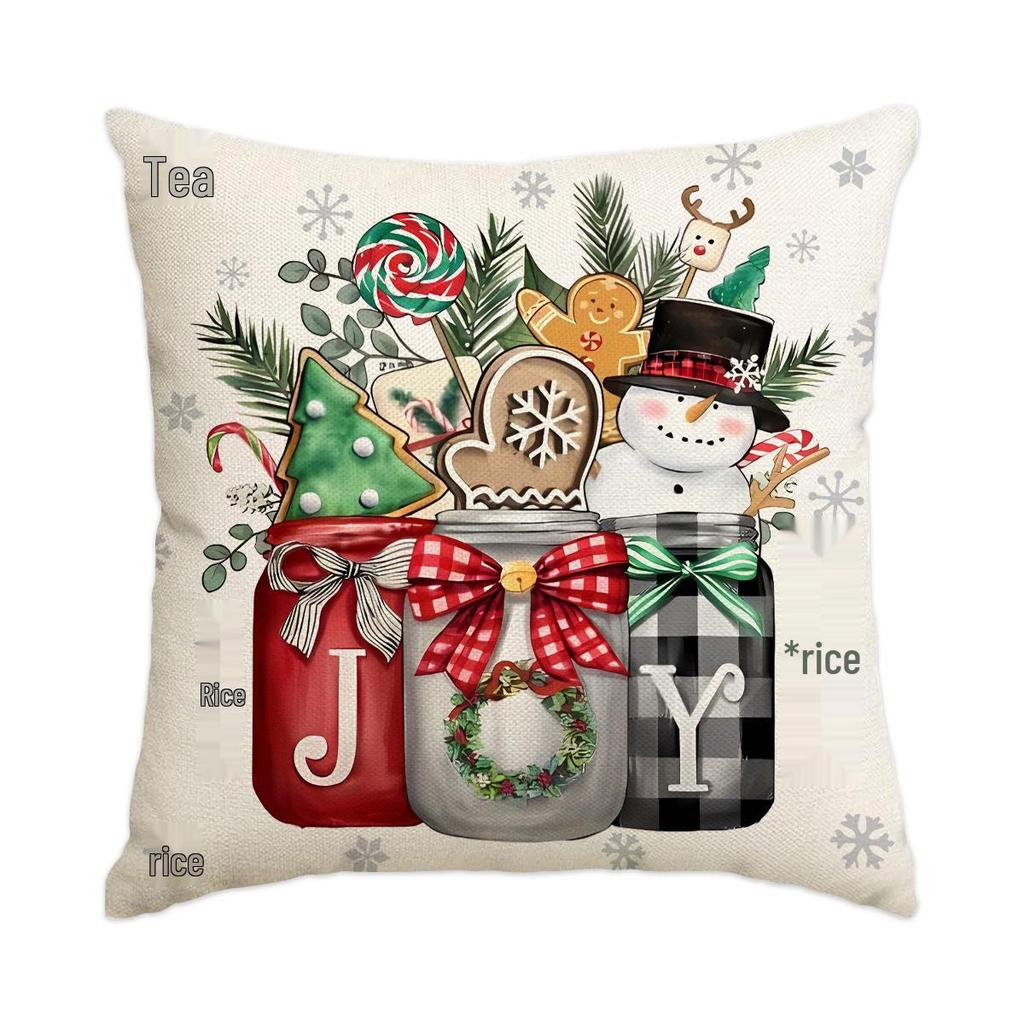 Горячая распродажа Рождественская наволочка из искусственного льна с принтом елки и снеговика - Праздничная декоративная наволочка для диванной подушки