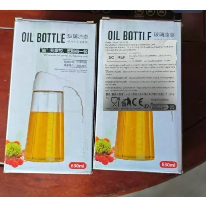 1pcs Glass Oil Bottle with Automatic Leak-proof Lid and Ergonomic Handle - BPA-free Scale Markings Large Capacity Oil Bottle