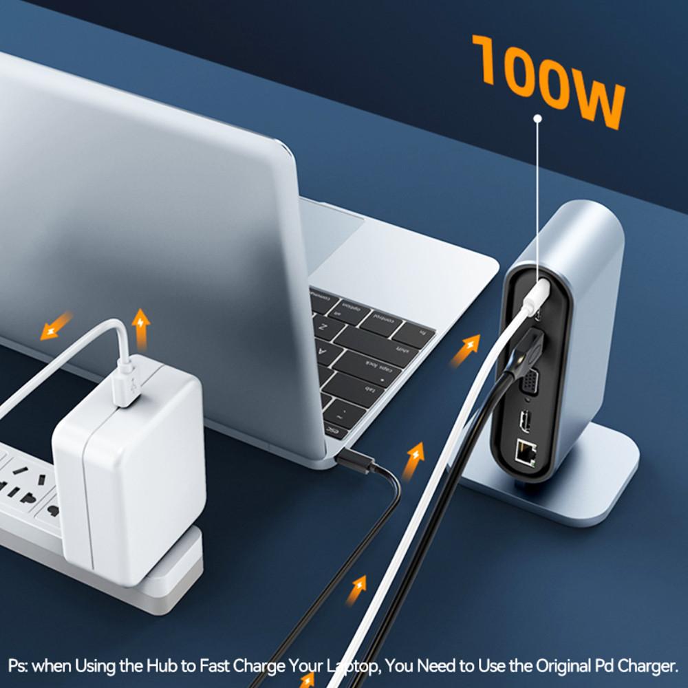 12 в 1 Тип C Многофункциональная док-станция USB C HUB to Multi 4KHD RJ45 VGA 4 USB 3.0 100 Вт PD Адаптер питания Док-станция для ноутбука Hub