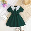 Милое платье для девочек с кружевным воротником-бабочкой, однотонное летнее детское модное повседневное платье