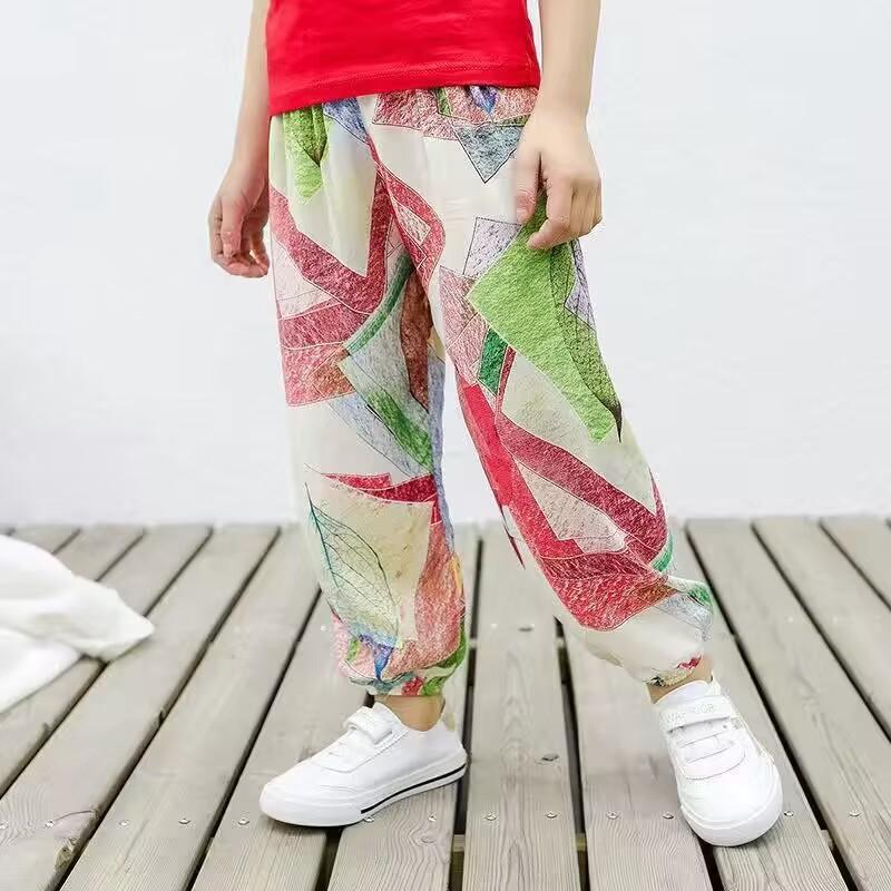 MAITA Kids Pants Spring Boho Printed High Waist Casual Lantern Trousers Joggers Child Fitness Sweatpants