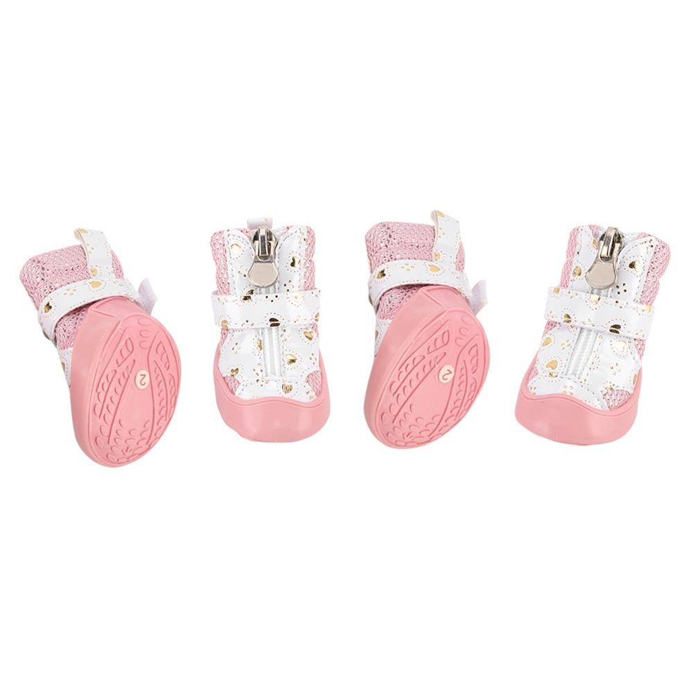 4Pcs Breathable Breathable Pet Boots Golden Mesh Puppy Paw Shoes Mesh Dog Shoes Indoor Activities