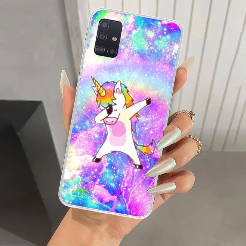 Pink Unicorn Rainbow Phone Case for Samsung Galaxy A52 A32 A22 A12 A02S A50S A30S A10S Note 20 Ultra 10 Plus S10 A31 A20 A71 A72