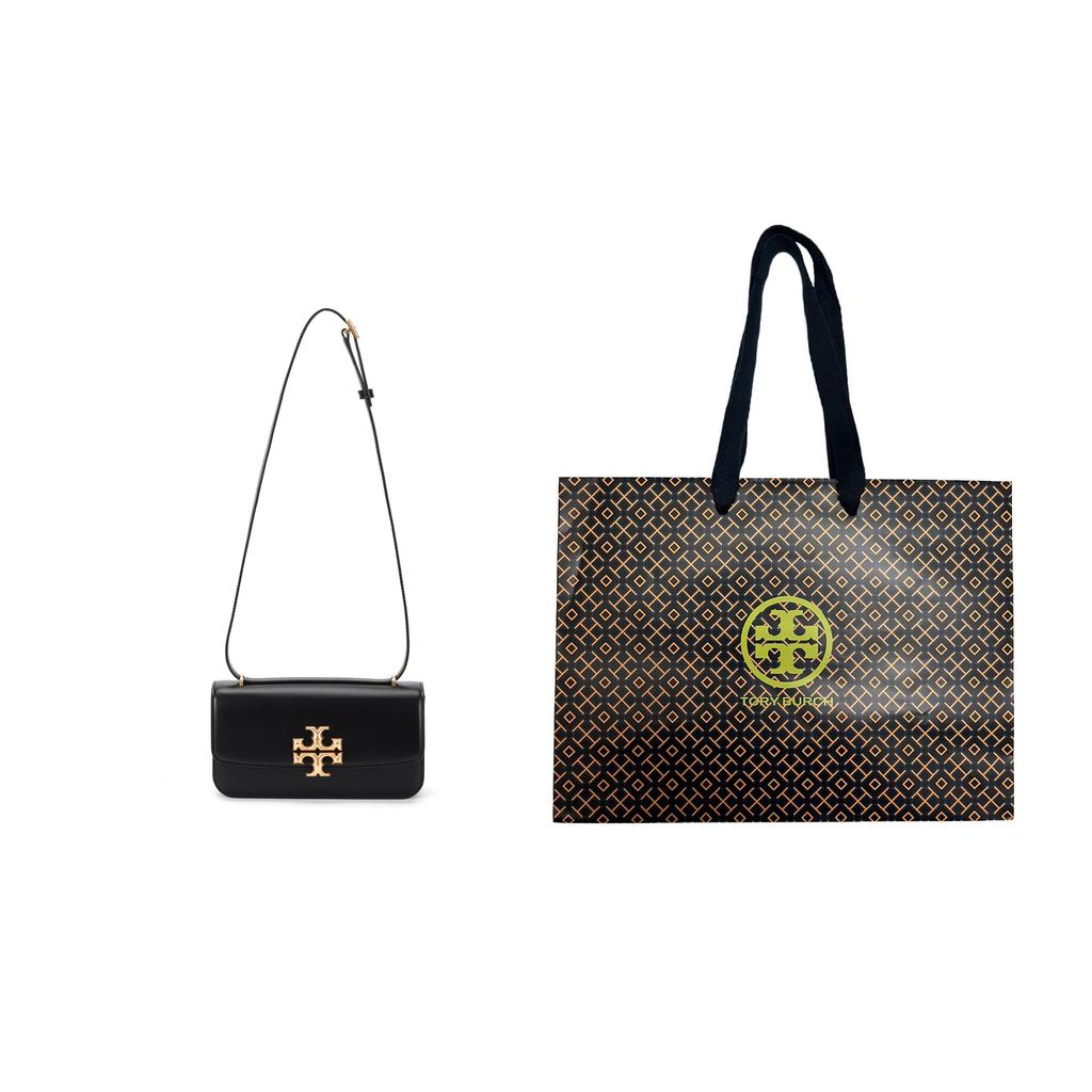 Tory Burch Eleanor Signature Double T Logo Solid Color Leather Small Square Shoulder Crossbody Bag Women bags Black 89644-001