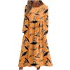 Women's Casual Crew-neck Halloween Print Mid-length Dress Long-sleeved Dress With Pocket