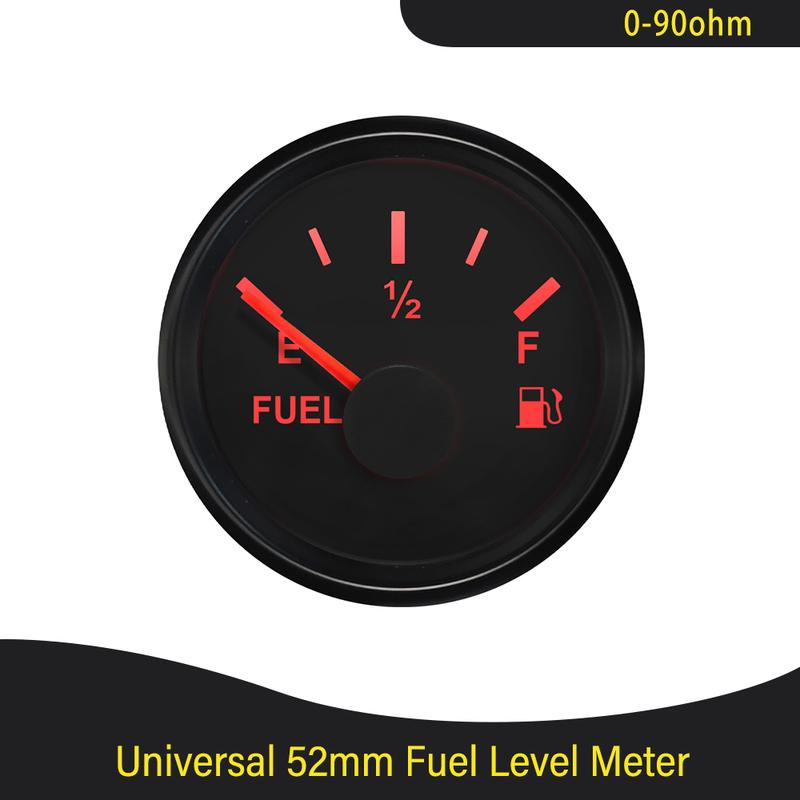 52mm 0-90ohm Signal Fuel Level Gauge Waterproof Dustproof with Red Backlight for Motorcycle Car Boat Universal 12V 24V