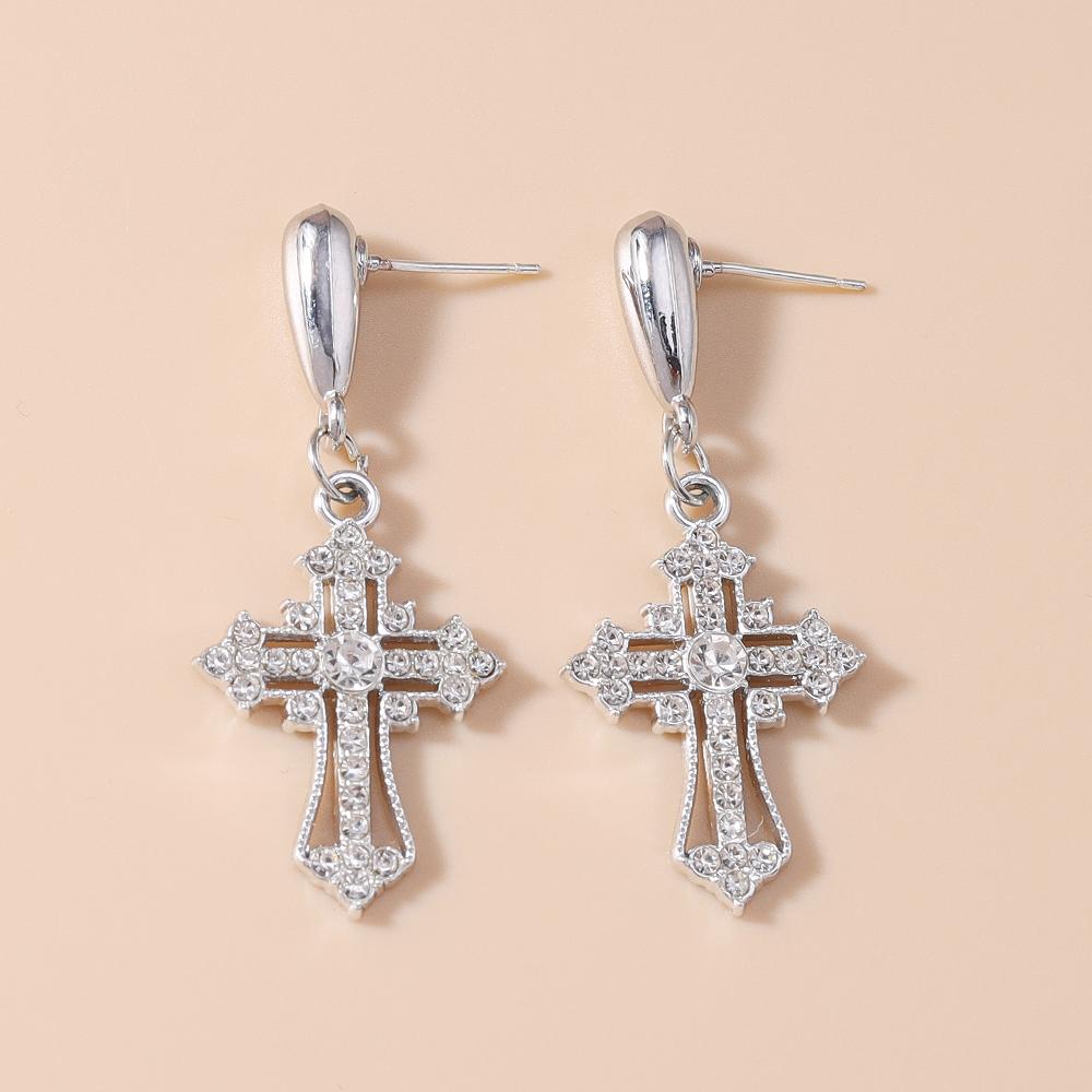 Fashion Rhinestones Cross Drop Earrings for Women Men Earrings Punk Hip Hop Jewelry Gift