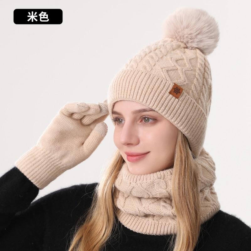 Winter Knit Hat Scarf Gloves Set Alpaca Wool Blend Warm Outdoor Cycling Accessory Women Men