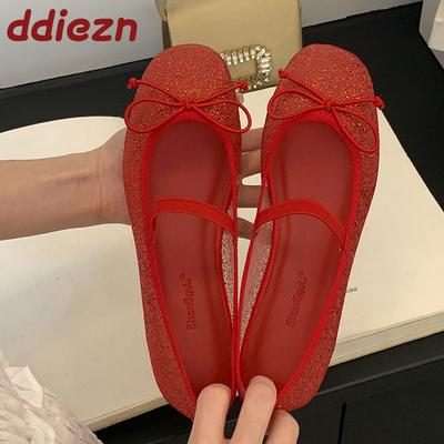 Мода Блинг Мода Дышащие Женские Балетки Мэри Джейн Обувь Женская Неглубокая Обувь Бант-Бабочка Женские Балетки Танцевальная Обувь
