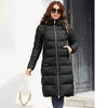 Зимние женские длинные теплые пальто для улицы, утолщенное пальто до колена с капюшоном, женское зимнее, куртки на молнии с длинными рукавами и карманами, повседневная верхняя одежда