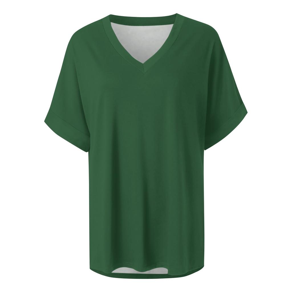 Women's Fashion Casual Solid Color V-Neck Short Sleeve Top Blouse