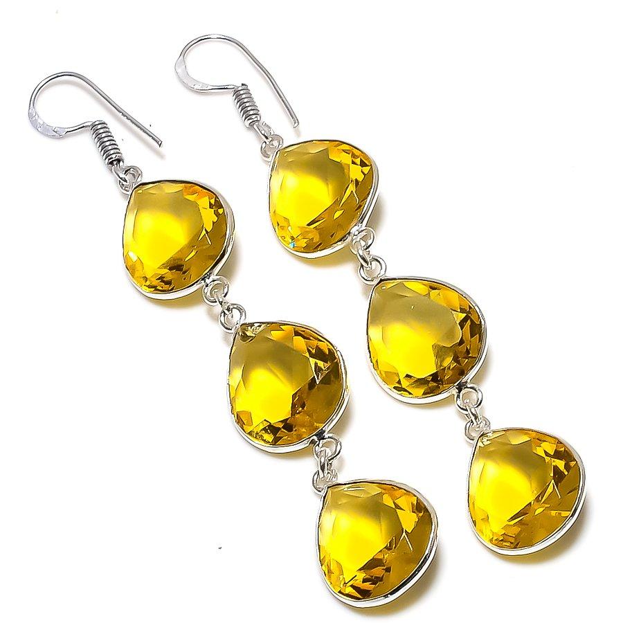 Ювелирные серьги ручной работы из стерлингового серебра 925 пробы с драгоценным камнем цитрином 2,96 дюйма A4z37