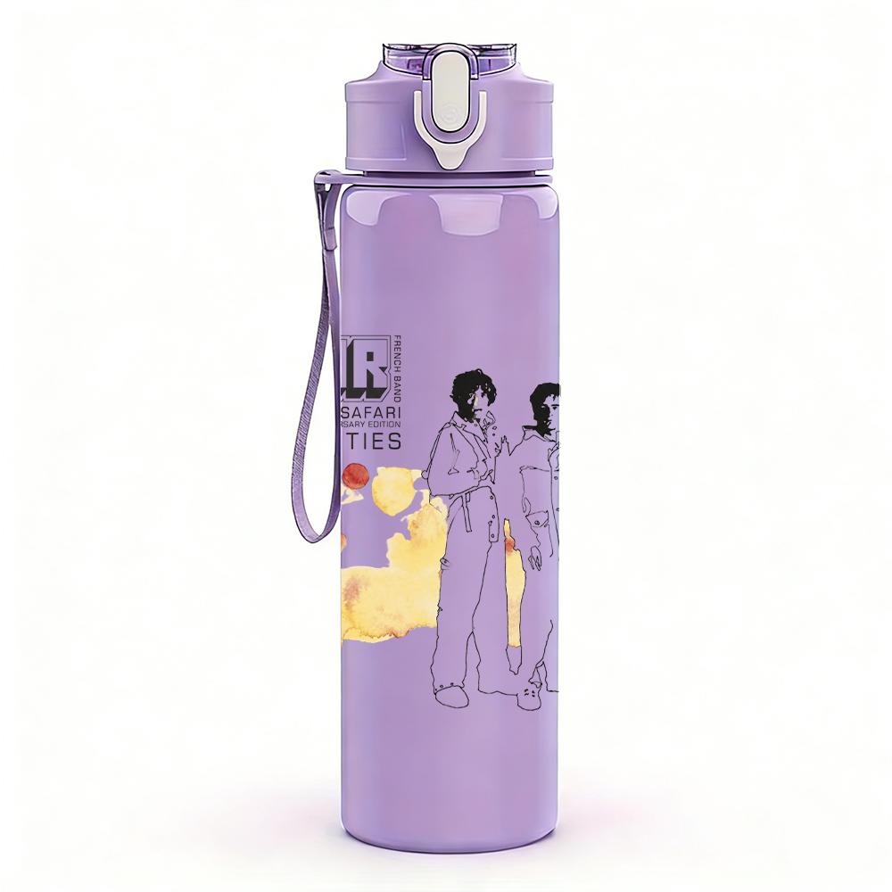 1PC Lyle multi couple line sketch print 750ml colorful plastic sports water bottle leakproof pop up lid with straw for outdoor work home use