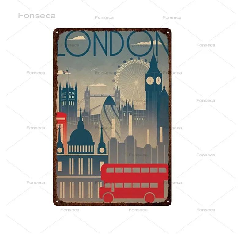 Paris Roma City Metal Sign Vintage Metal Plaque Travel Plates Decor For Bar Home Wall Decor Tin Sign Landscape Poster
