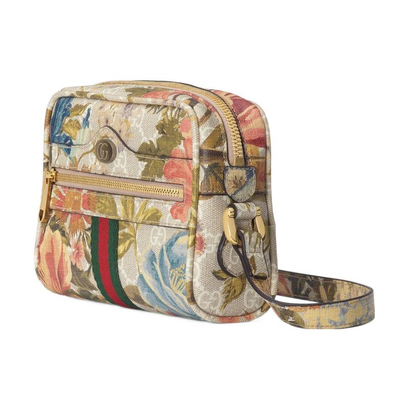 Gucci Ophidia Double G Logo Adjustable Shoulder Strap Floral Pattern Canvas Canvas Bag Camera Bag Shoulder Crossbody Bag Mini Women's Multicolor