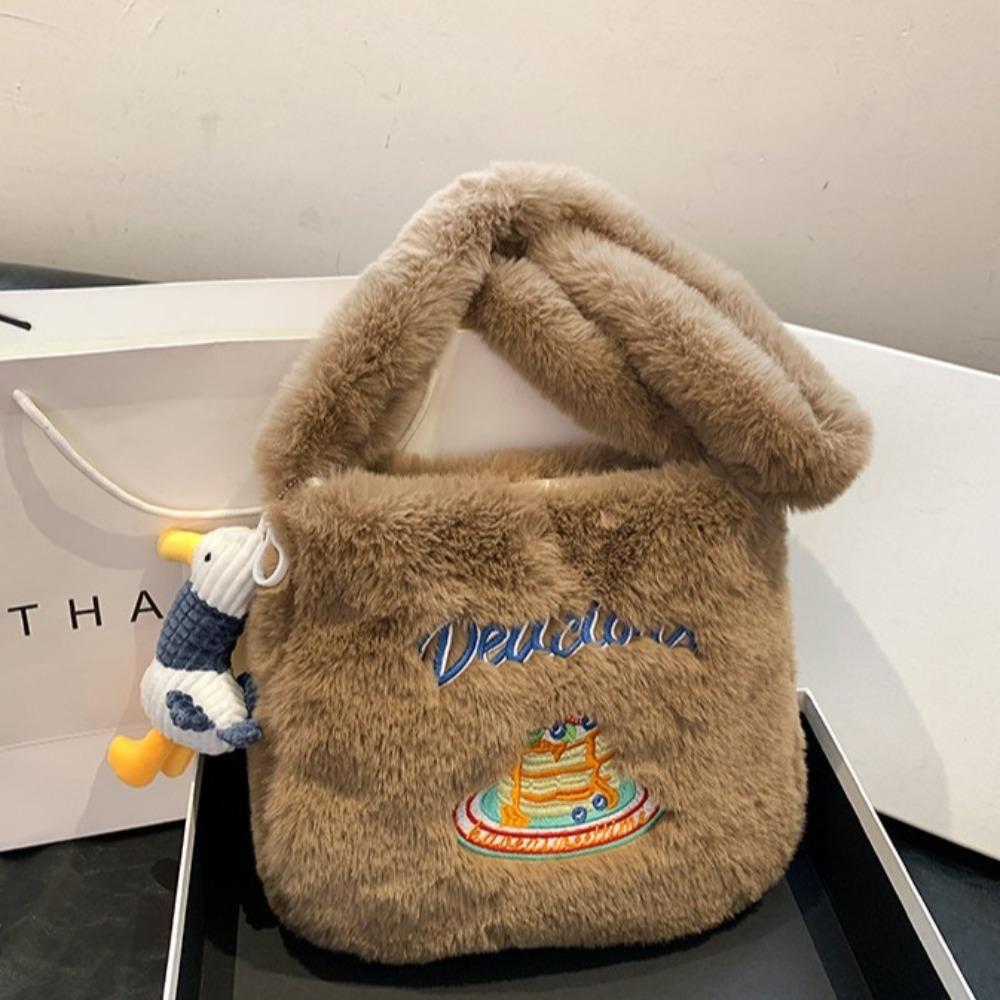 Commuting Plush Shoulder Bag Cute Underarm Bag Soft Donut Embroidered Crossbody Bag  Female