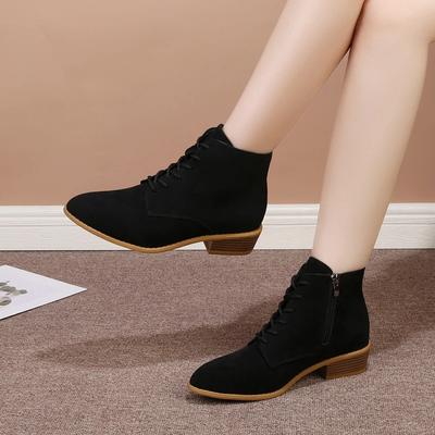 Женские модные однотонные замшевые ботинки со шнуровкой спереди, короткие ботинки с молнией сбоку и толстым каблуком, толстые ботинки для женщин, ботильоны