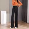 2026 Women's High-Waisted Flowing Black Micro-Flare Wide-Leg Trousers with Slit