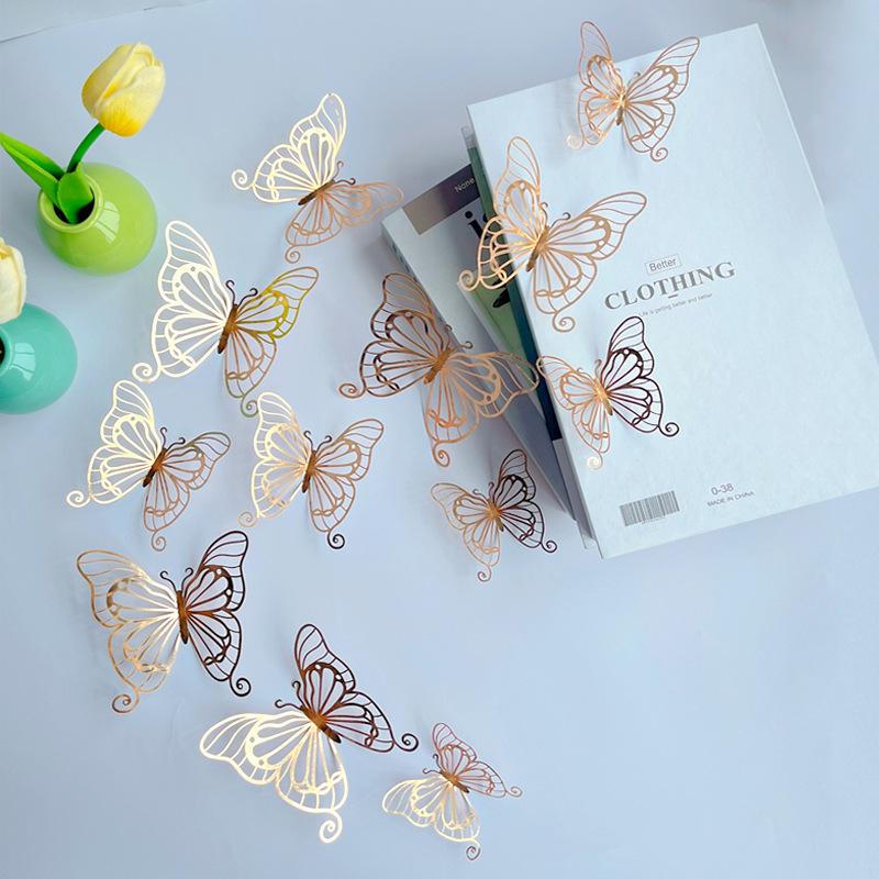 3D  12 PCS Hollow Butterfly Wall Decals Polka Dot Stickers for Kids Room Living Room Holiday Festival Decoration