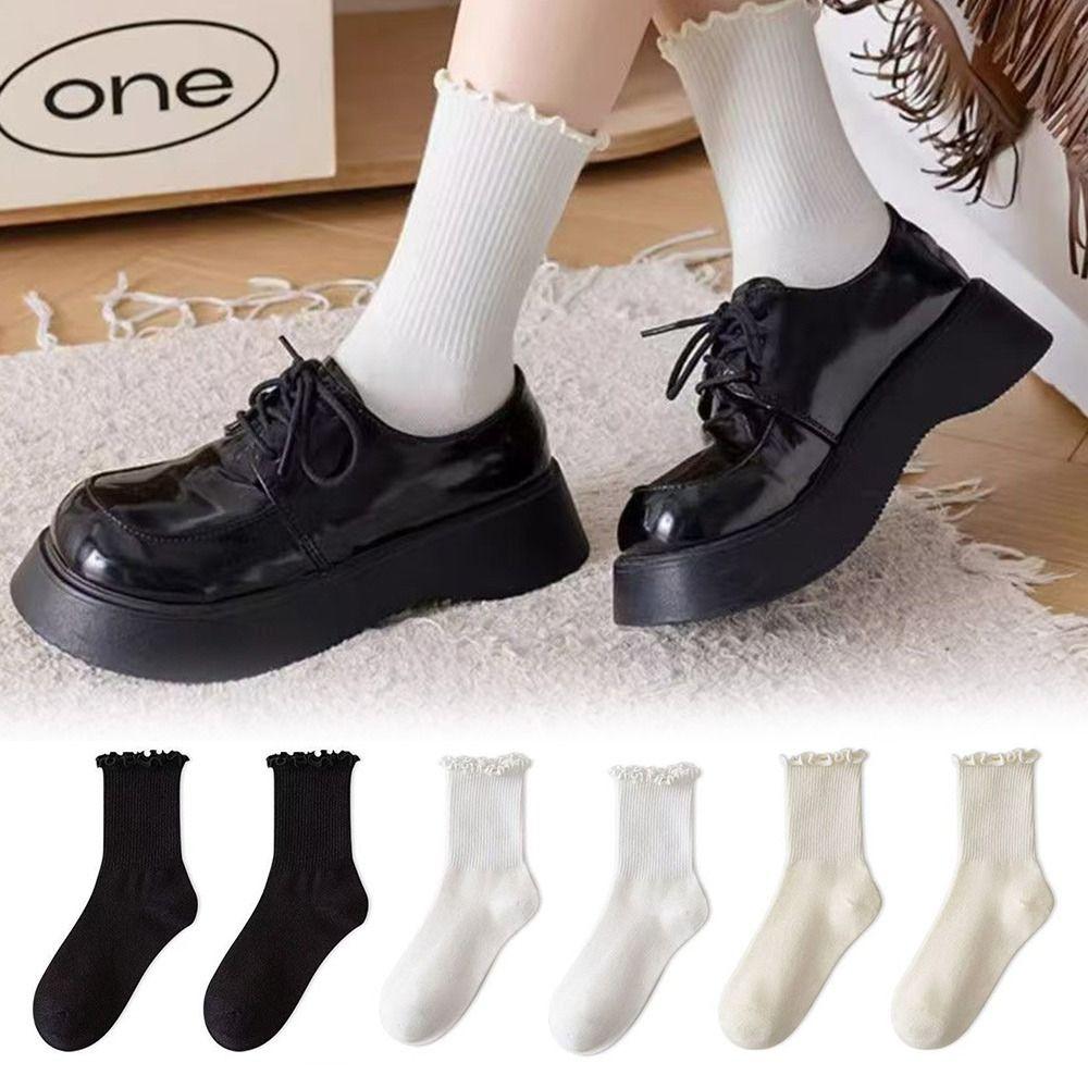 Cotton Women Ruffle Socks Comfortable JK Sock Cute Medium Tube Sock