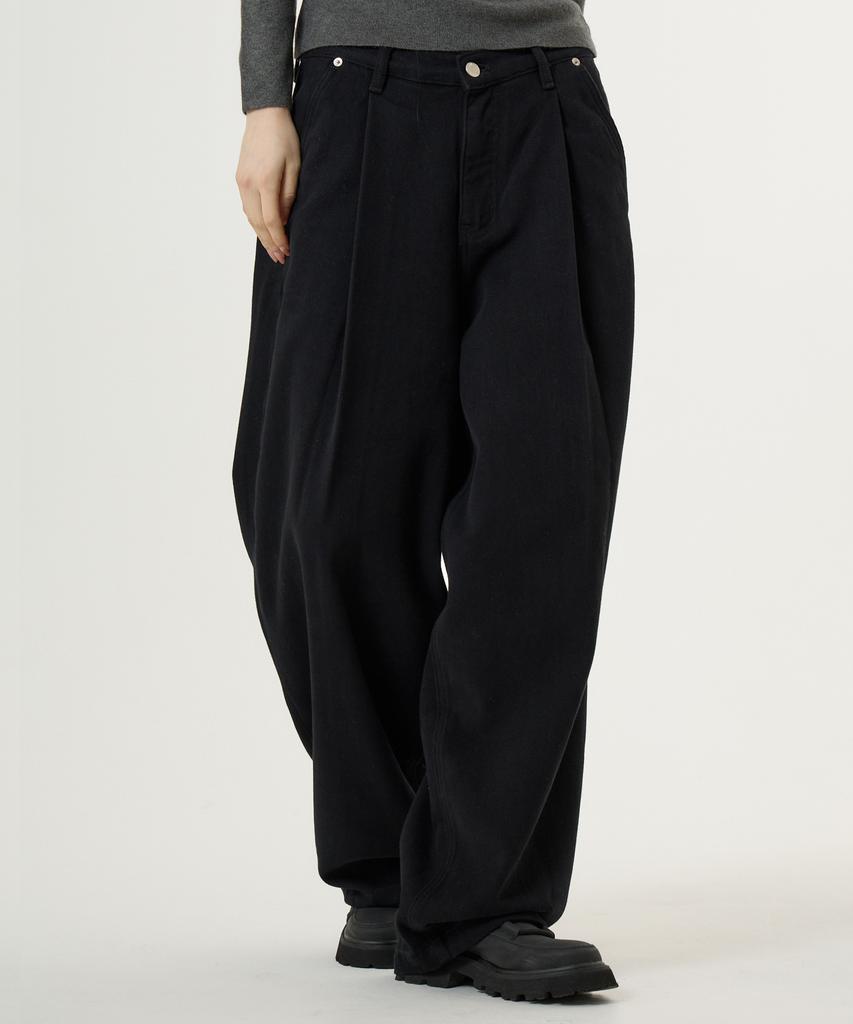 UNKNOWN PLANET Single-Pleat Wide Brushed Cotton Pants Black