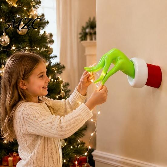 Functional Home Accent Piece Green Elf Christmas Ornament Hanger, Holiday Hand Wall Hook, Decor Ornaments Display Holder for Hanging Baubles, Keepsake