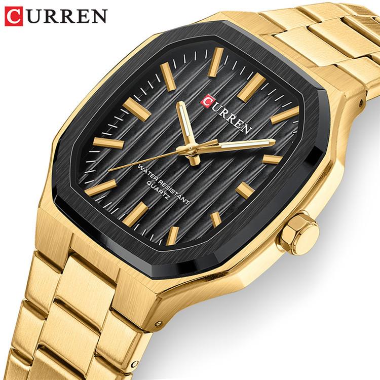 CURREN 8458 Мужские стальные деловые часы Популярные кварцевые часы Простые мужские часы
