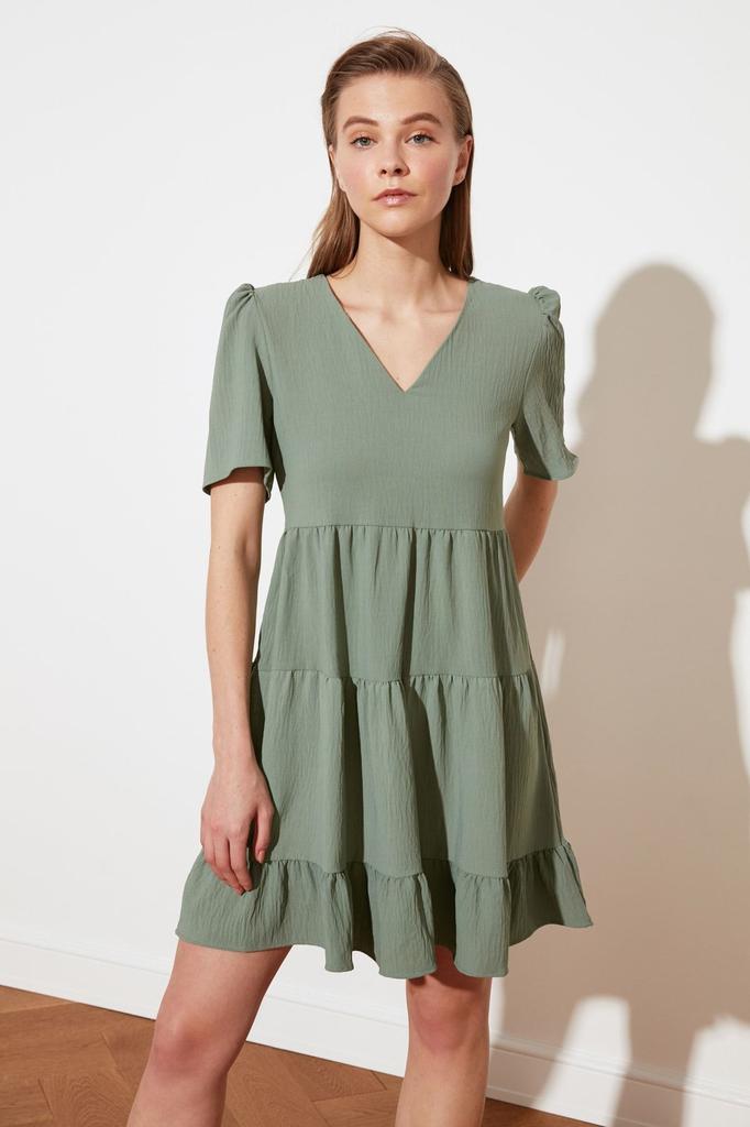 Women's Style Dress Emerald Green Wide Cut Mini Woven Dress