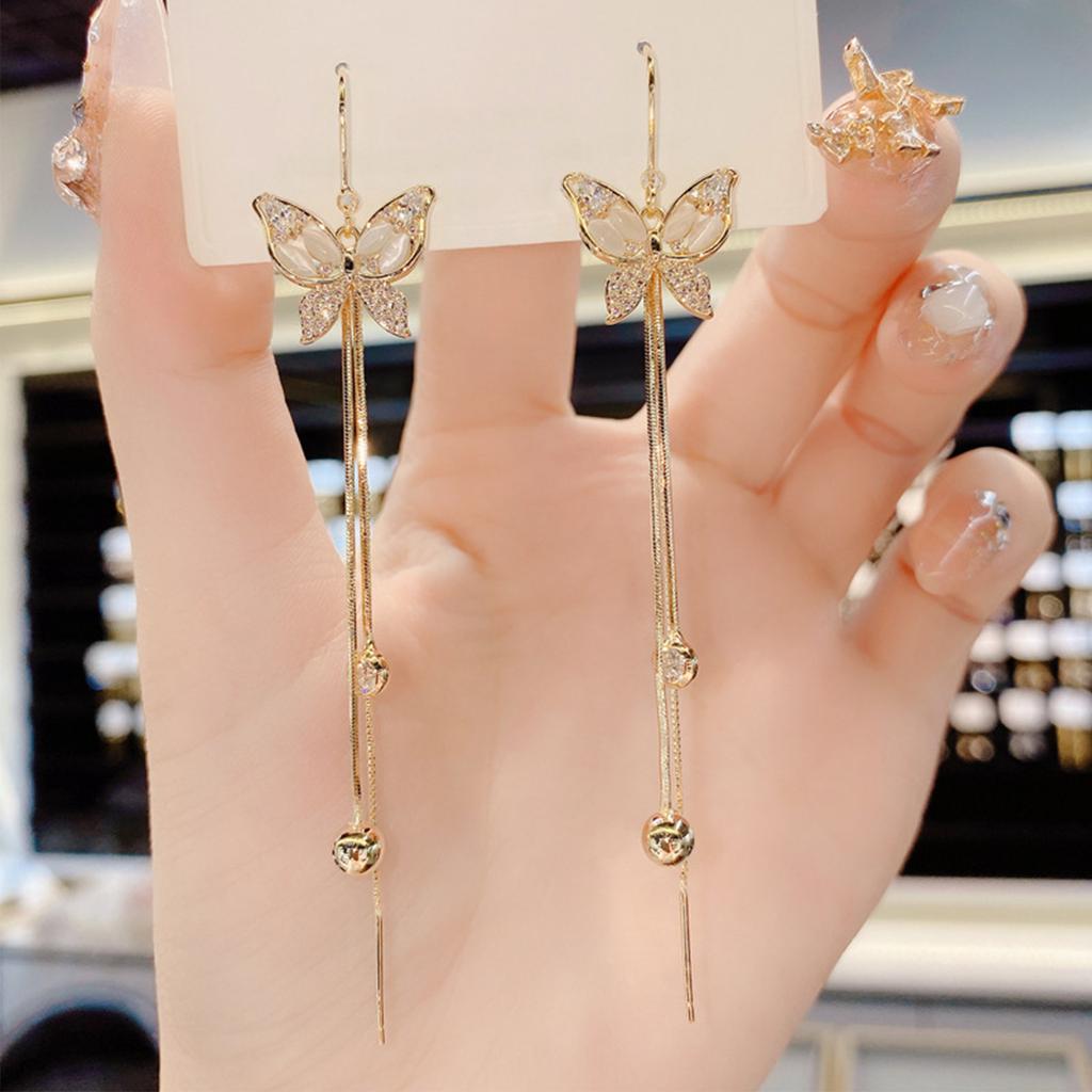 Needle Charm Micro Inlaid Zircon Butterfly Tassel Loss Earline Fashion Versatile Eardrops For Women