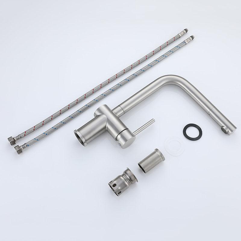 Nickel 304 Stainless Steel Kitchen Sink Faucet Single Hole Single Handle Rotatable Hot And Cold Mixed Water Wash Sink Tap