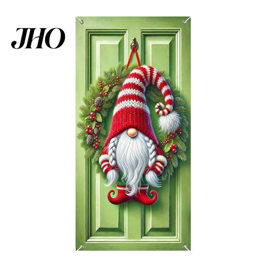 Large Holiday Door Cover Christmas Funny Santa Claus/Gnome/Snowman/Wreath Hanging Backdrop Banner 70" Entrance Decoration x 35" Winter Porch Sign for