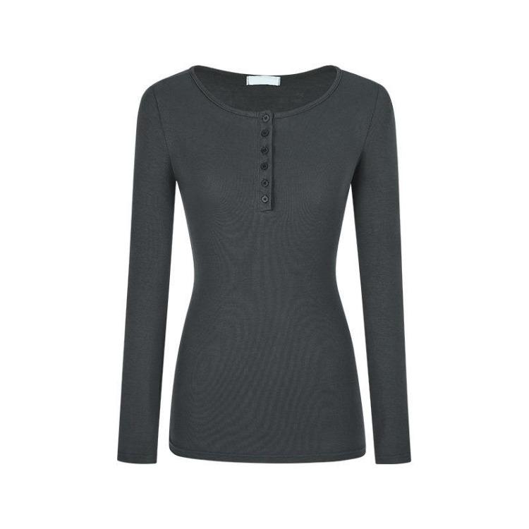 Women's Slim Fit Button Down Long Sleeve Shirt Early Autumn Simple Top Student Shoulder Inner Wear Bottoming Blouse