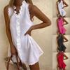 Fashion Women's Spring And Summer Solid Color Scalloped Trim Sleeveless Casual Dress