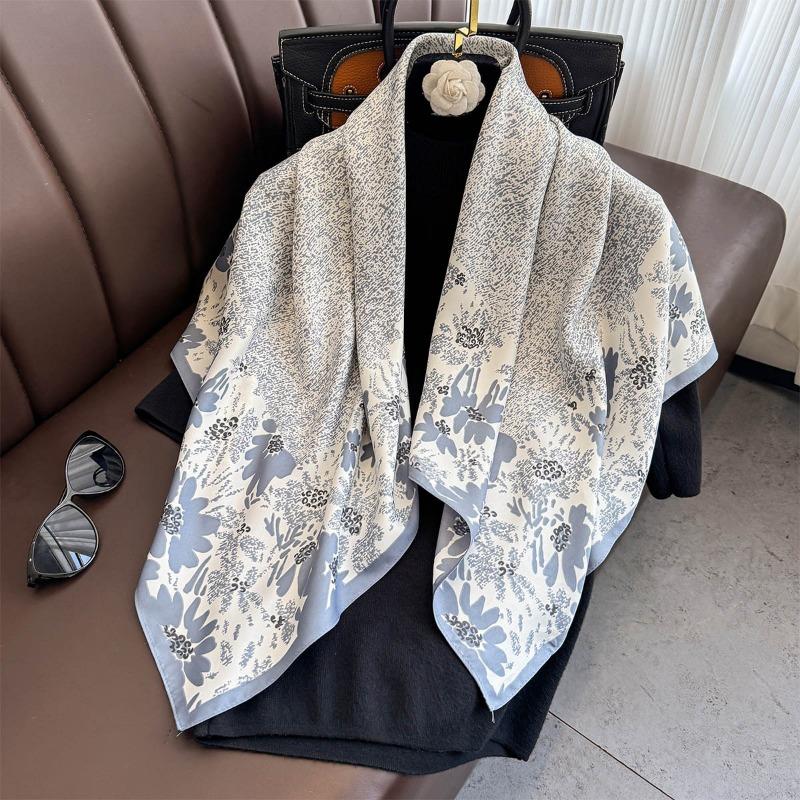 Floral Printed Square Scarf For Women Spring Summer Versatile Neck Wear