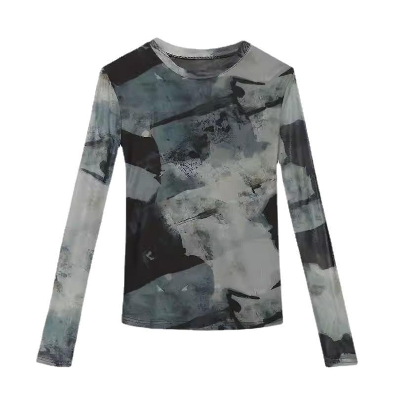 Рубашка в стиле ретро с тонким низом, женская летняя, в иностранном стиле, облегающая, с длинными рукавами, верхняя часть футболки