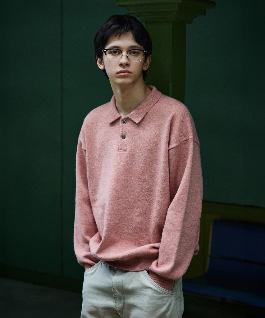 MINIMALPROJECT Button Collar Bulky Knit Mnt113 [Pink]