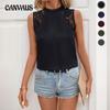 Women's New Summer Lace Splicing Sleeveless Half High Neck Solid Top