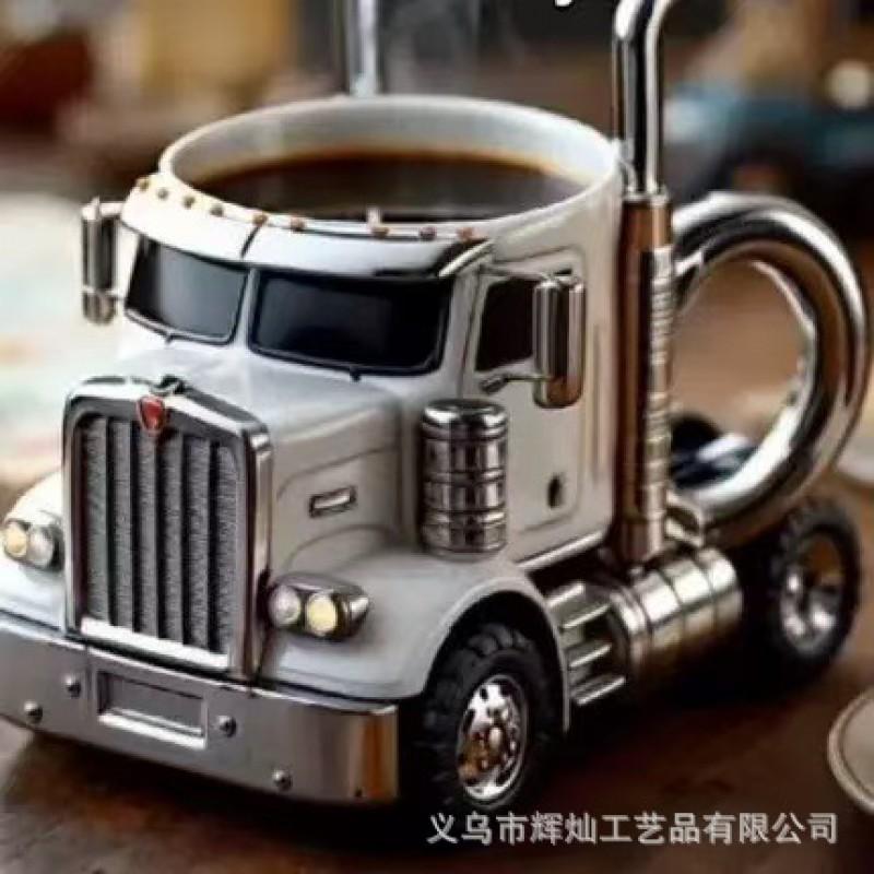 Resin Truck Coffee Cup Decorative Figurine Desk Home Office Living Room Modern Minimalist Desktop Ornament