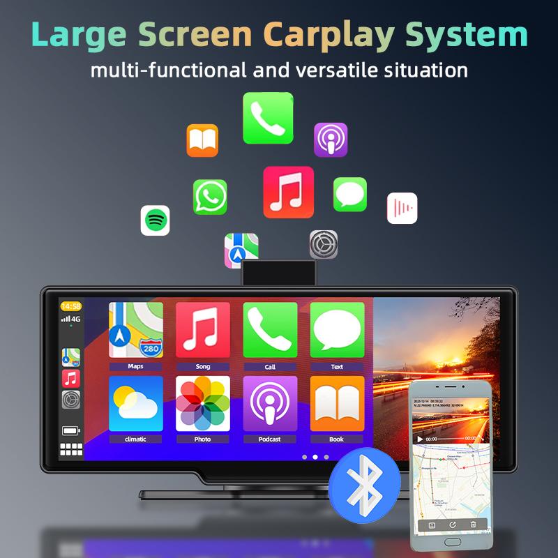 4K 1080P 10,26 дюйма GPS WIFI Беспроводной CarPlay 24H Парковочный монитор Автомобильный видеорегистратор Видеорегистратор Камера заднего вида Зеркало Видеорегистратор Черный ящик