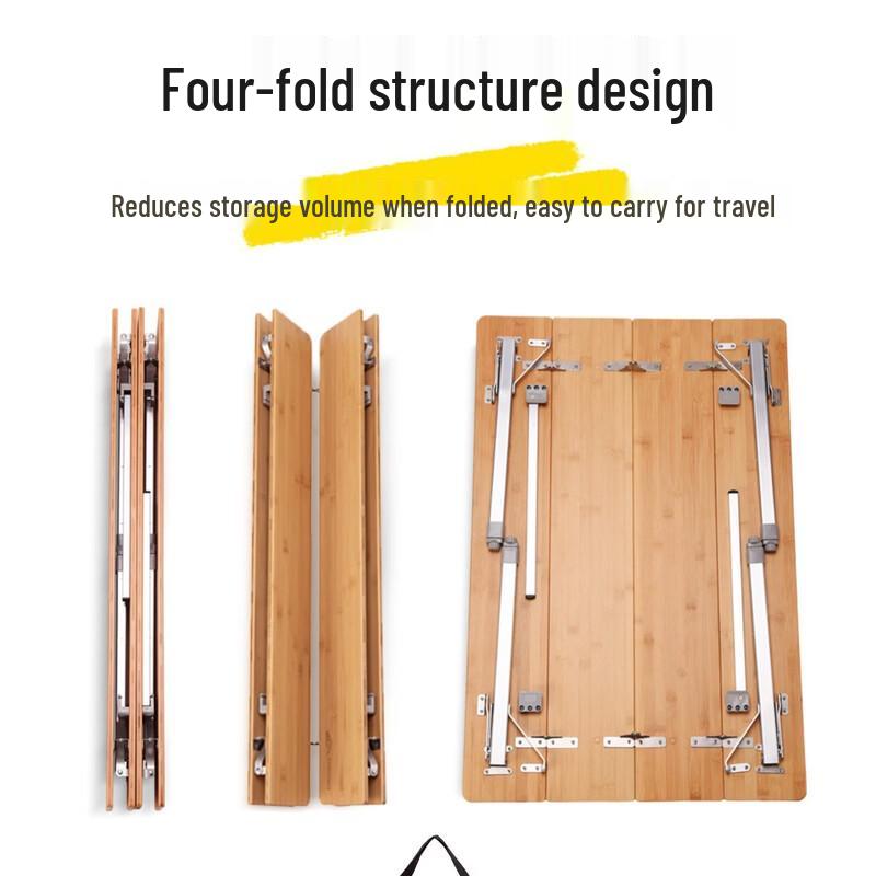 ZISIZ Bamboo Top Height-Adjustable Outdoor Folding Camping Table
