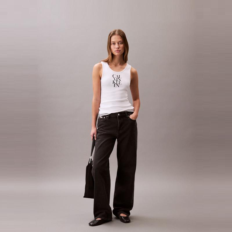 Calvin Klein Повседневный ребристый топ-майка с принтом 'Casual Babe' Женские топы 44C219G