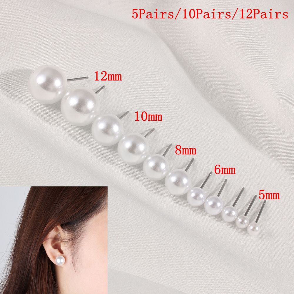 5Pairs/10Pairs/12Pairs Women Fashion Wedding Engagement Round Shape Elegant Ear Stud Pearl Earrings
