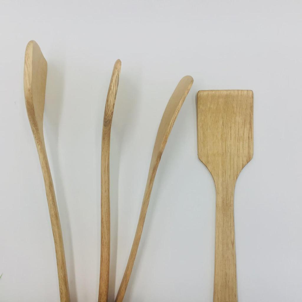Kemu Solid Wood Unpainted Spatula & Rice Spoon Set - Non-Stick, Long Handle Soup Spoon