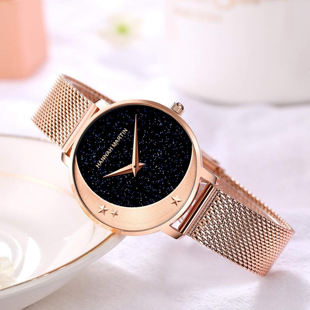 RORIOS Water Made In Starry Sky Sparkling Mesh Quartz Perfect for Commuting To Work or Rose Gold Women's Watch, Resistant, Japan, Dial, Band,