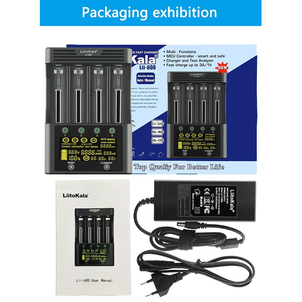 LiitoKala Lii-600 Li-ion-3.7V Ni-MH1.2V Battery Charger 4 Slots Independent Charging Portable 18350