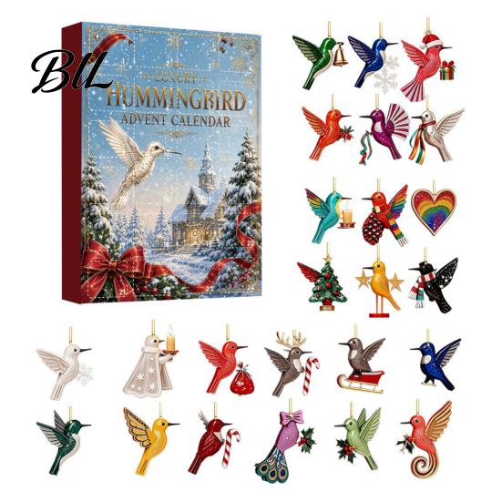 Indoor Holiday Supplies Hummingbirds Advent Calendar 2026, 24 Days Christmas Countdown with Seasonal Gift Sets Pcs 2D Acrylic Hummingbird Ornaments