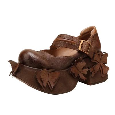 Модные ретро туфли из натуральной кожи на толстой подошве на платформе для женщин 2024 года, летние новые модные водонепроницаемые удобные сандалии ручной работы с круглым носком